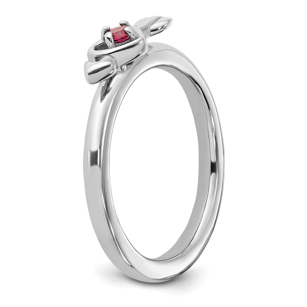 Buy Stylish Rhodium-Plated Sterling Silver Stackable Heart Ring with Pink Tourmaline