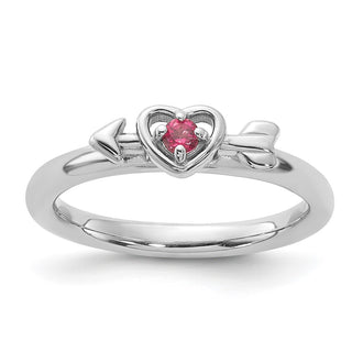 Buy Stylish Rhodium-Plated Sterling Silver Stackable Heart Ring with Pink Tourmaline