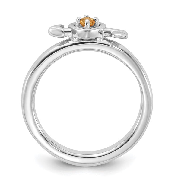 Rhodium-Plated Sterling Silver Heart Ring with Citrine Accent