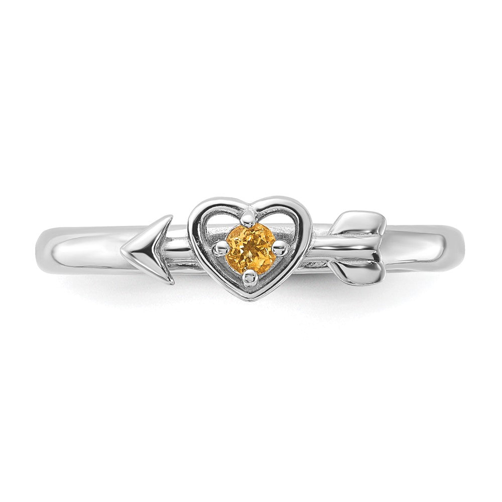 Buy Stylish Rhodium-Plated Sterling Silver Heart Ring with Citrine Accent