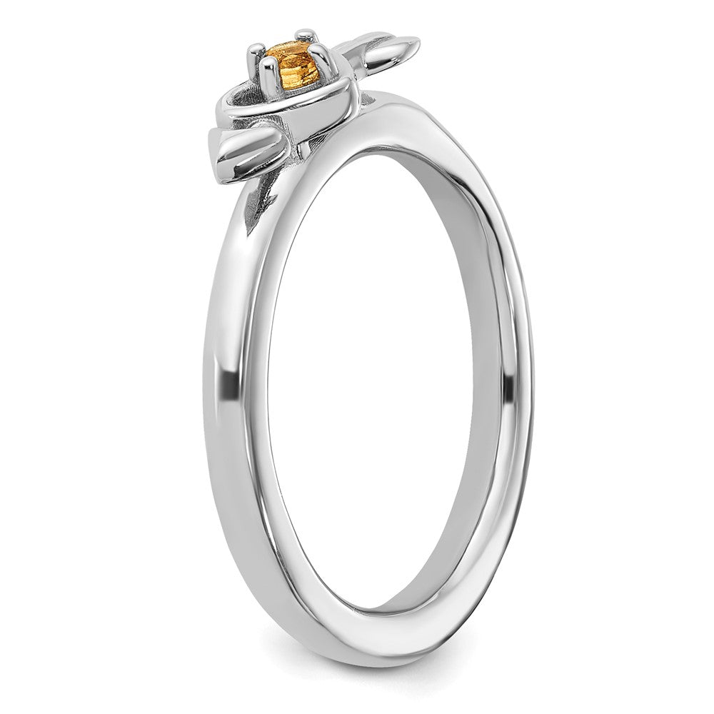 Buy Stylish Rhodium-Plated Sterling Silver Heart Ring with Citrine Accent