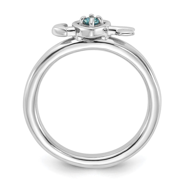 Rhodium-Plated Sterling Silver Heart Ring with Blue Topaz - 8mm