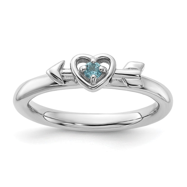 Rhodium-Plated Sterling Silver Heart Ring with Blue Topaz - 8mm