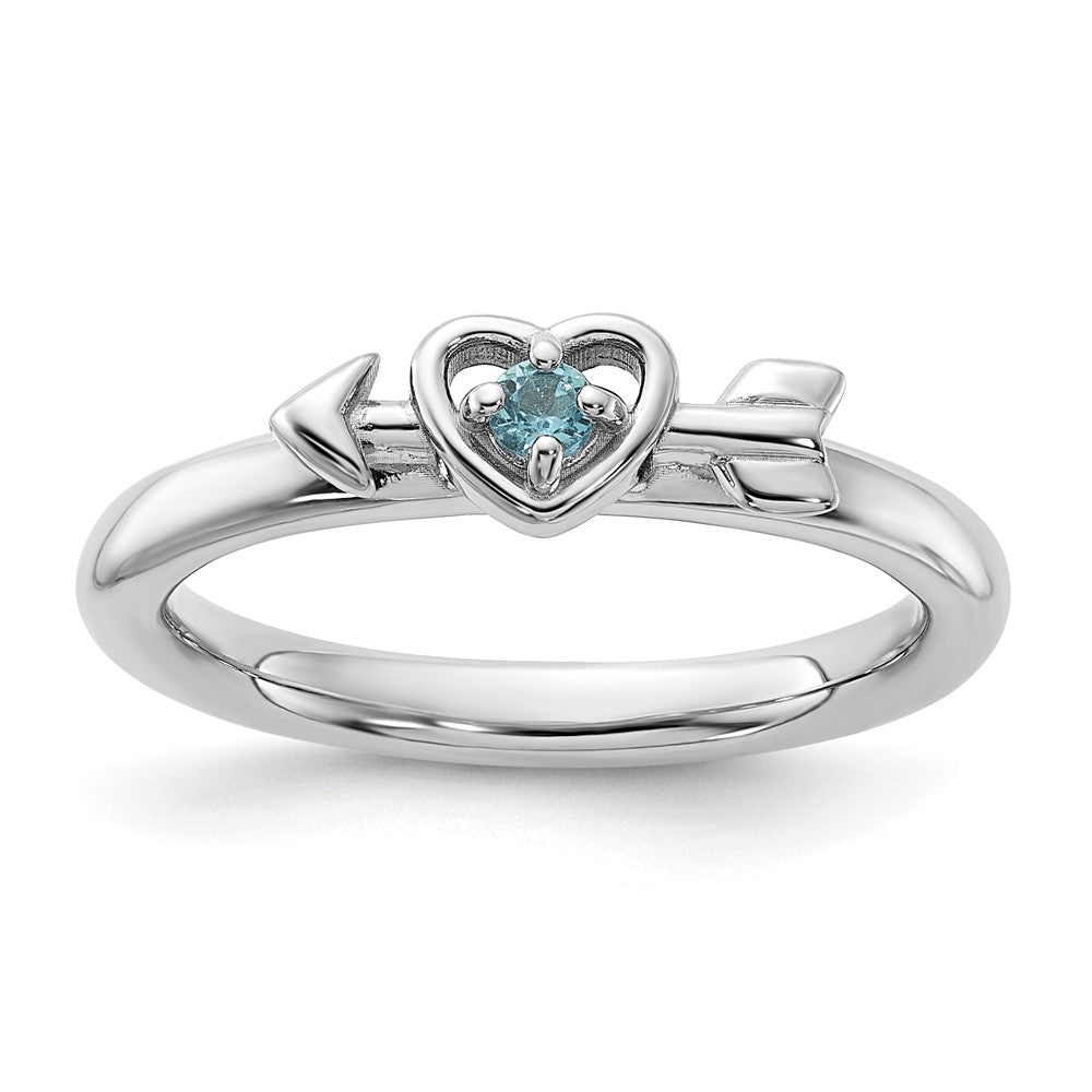 Buy Exclusive Rhodium-Plated Sterling Silver Stackable Heart Ring with Blue Topaz - Affordable Luxury!