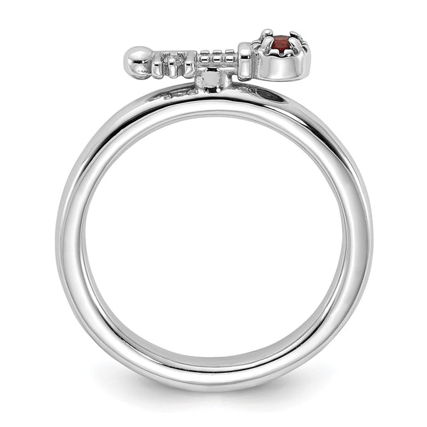 Rhodium-Plated Sterling Silver Key Ring: Garnet & Topaz Accents