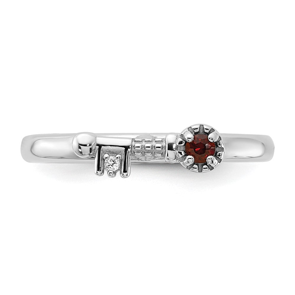 High-Quality Rhodium-Plated Sterling Silver Key Ring with Garnet & Topaz - Stylish Value