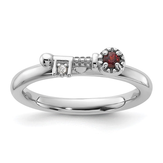 High-Quality Rhodium-Plated Sterling Silver Key Ring with Garnet & Topaz - Stylish Value