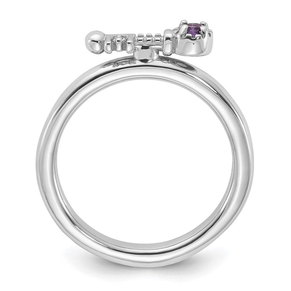 Rhodium-Plated Silver Key Ring with Amethyst & Topaz Accents