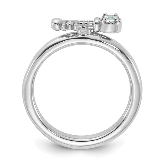 Exclusive Rhodium-Plated Sterling Silver Stackable Key Ring with Aquamarine & Topaz - Stylish Value!