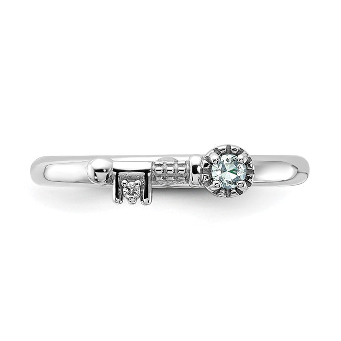 Exclusive Rhodium-Plated Sterling Silver Stackable Key Ring with Aquamarine & Topaz - Stylish Value!-4