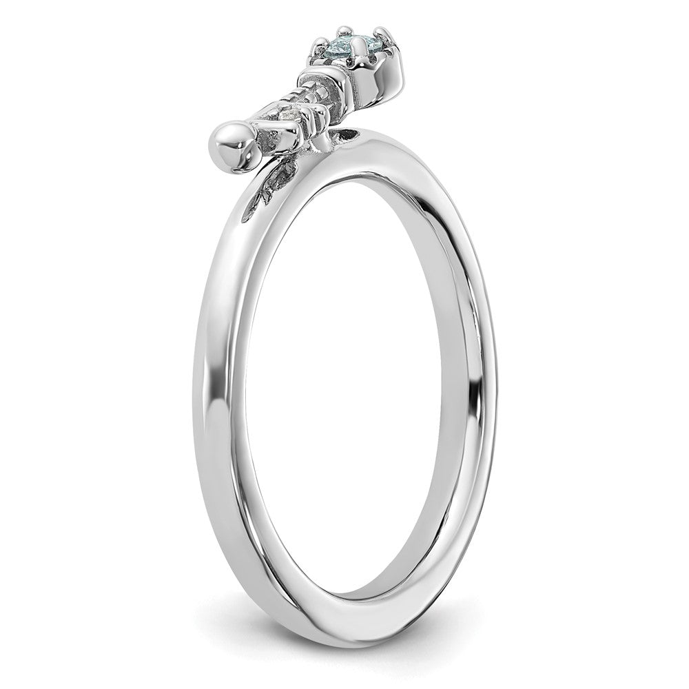 Exclusive Rhodium-Plated Sterling Silver Stackable Key Ring with Aquamarine & Topaz - Stylish Value!