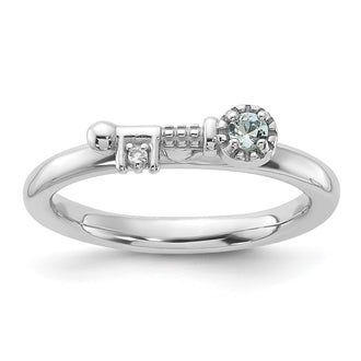 Buy Stylish Rhodium-Plated Sterling Silver Stackable Key Ring with Aquamarine & Topaz