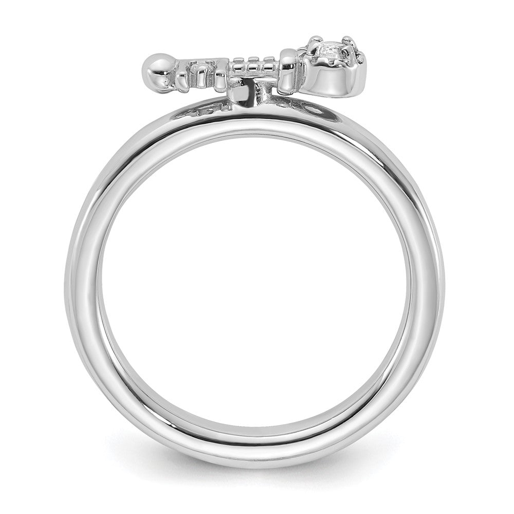 Exclusive Rhodium-Plated Sterling Silver Stackable Key Ring with White Topaz - Stylish Value!