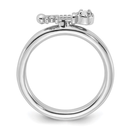 High-Quality Rhodium-Plated Sterling Silver Stackable Key Ring with White Topaz Accents - Stylish Value!