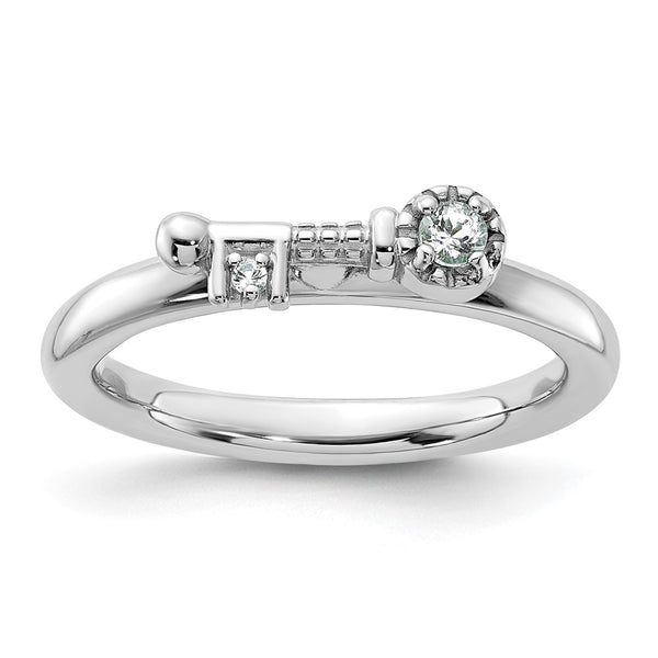 Rhodium-Plated Sterling Silver Key Ring - White Topaz Accents