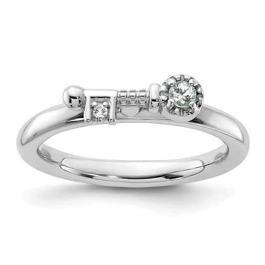 High-Quality Rhodium-Plated Sterling Silver Stackable Key Ring with White Topaz Accents - Stylish Value!