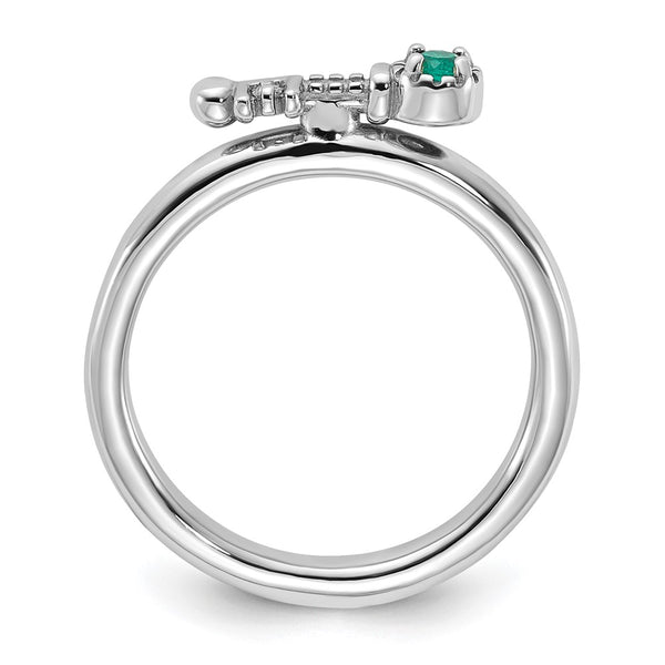 Rhodium-Plated Sterling Silver Stackable Key Ring - Emerald Topaz Accents