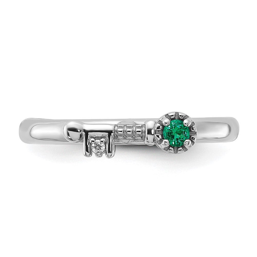 Buy Stylish Rhodium-Plated Sterling Silver Key Ring with Created Emerald & Topaz