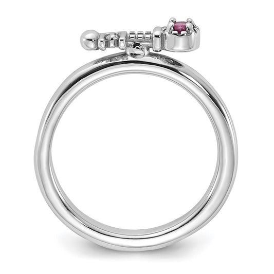 Exclusive Rhodium-Plated Sterling Silver Key Ring with Rhodolite Garnet & White Topaz - Stylish Stackable Design