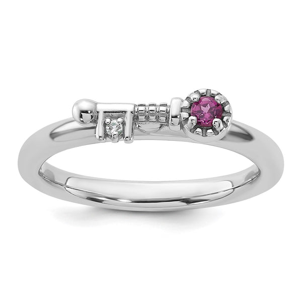 Rhodium-Plated Sterling Silver Key Ring with Garnet & Topaz