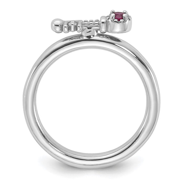 Rhodium-Plated Sterling Silver Stackable Key Ring with Ruby & Topaz
