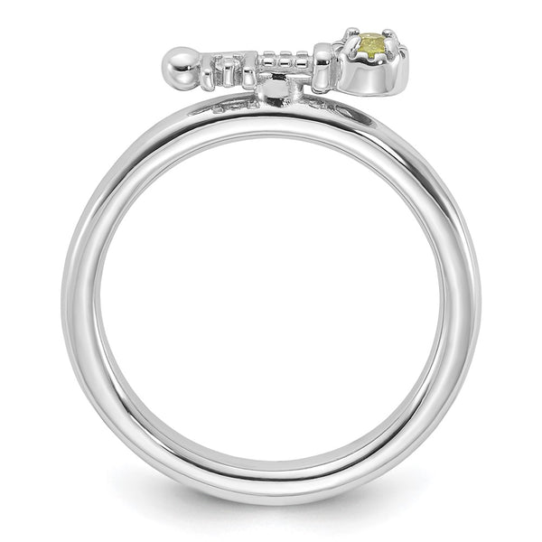 Rhodium-Plated Sterling Silver Key Ring, Peridot Topaz