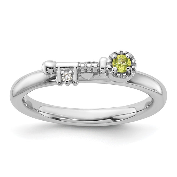 Rhodium-Plated Sterling Silver Key Ring, Peridot Topaz
