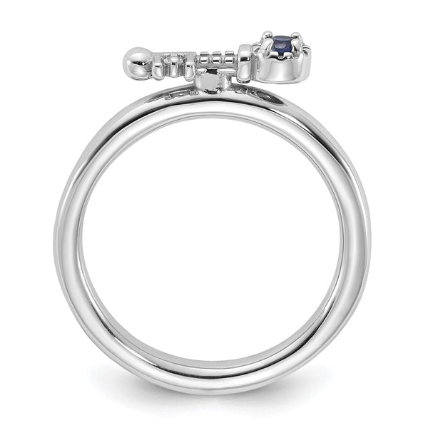 Rhodium-Plated Sterling Silver Key Ring with Created Sapphire