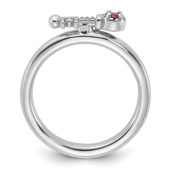 Rhodium-Plated Sterling Silver Key Ring with Pink Tourmaline