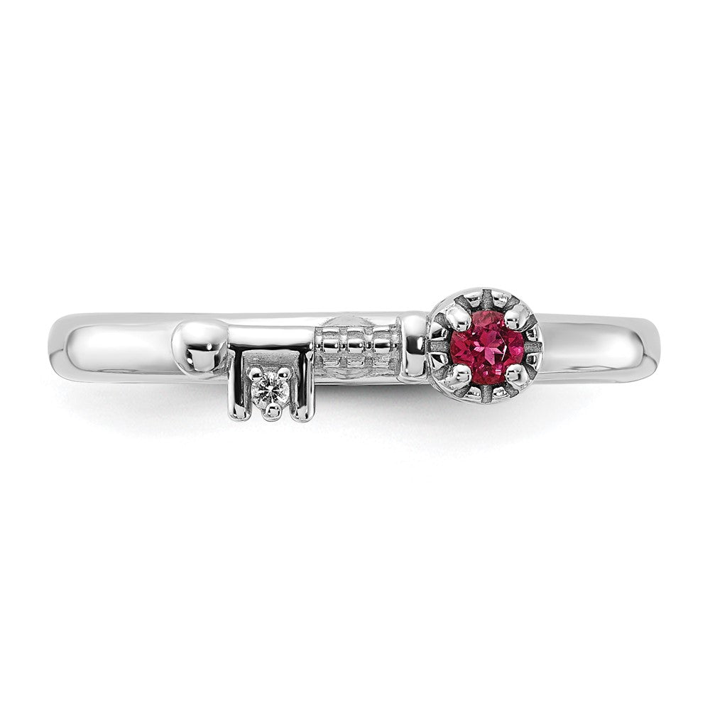 Buy Exclusive Rhodium-Plated Sterling Silver Stackable Key Ring - Stylish Pink Tourmaline & White Topaz