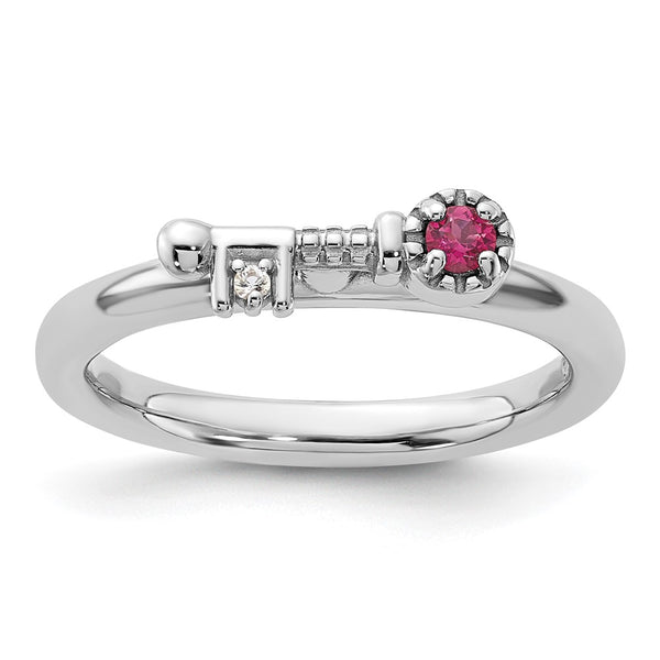 Rhodium-Plated Sterling Silver Key Ring with Pink Tourmaline