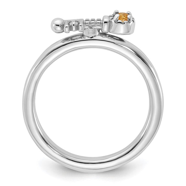Rhodium-Plated Sterling Silver Stackable Key Ring with Citrine & Topaz