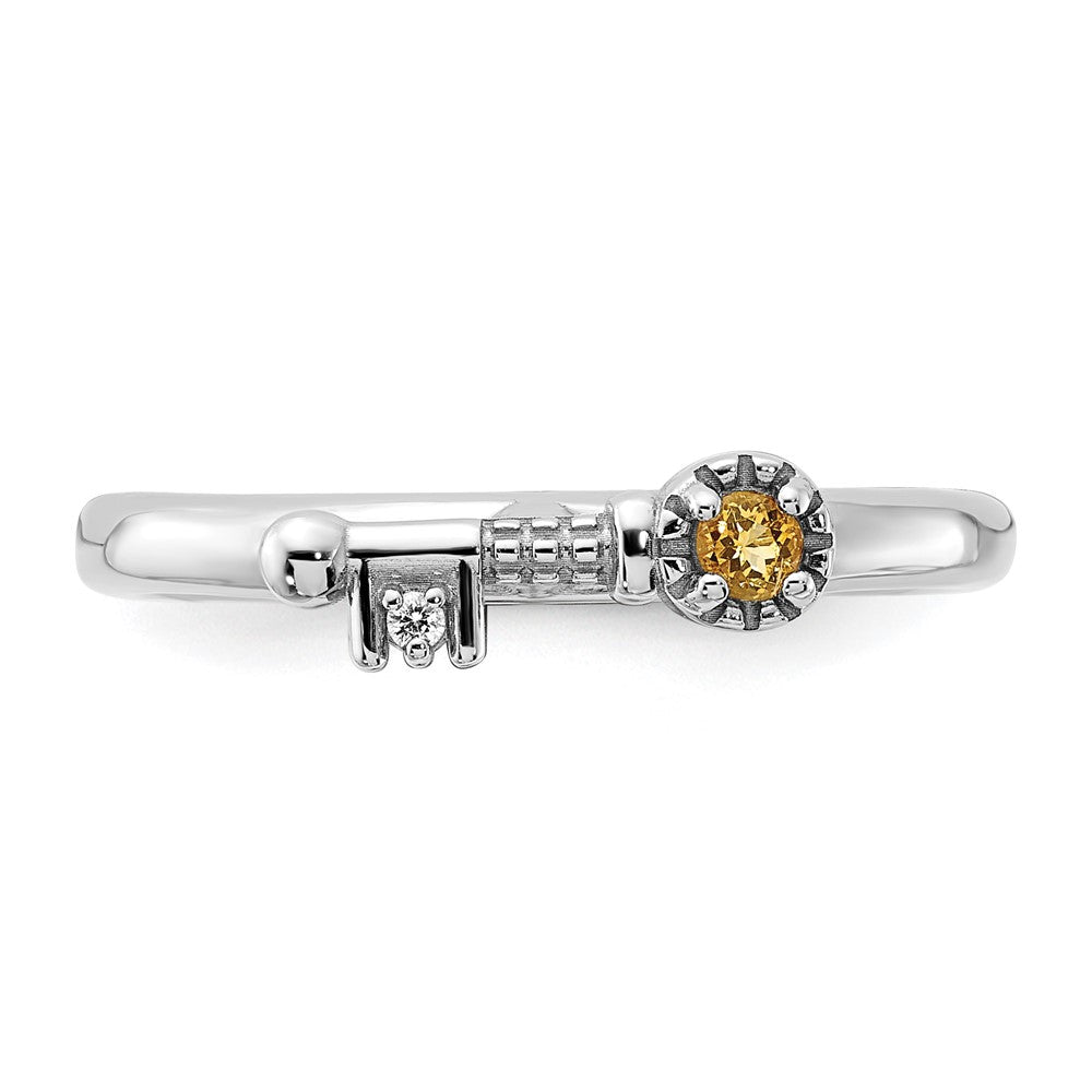 High-Quality Rhodium-Plated Sterling Silver Key Ring with Citrine Accents