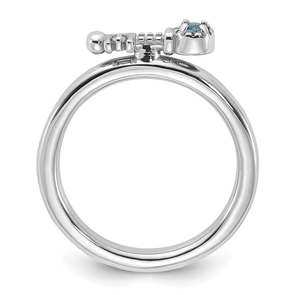 Rhodium-Plated Sterling Silver Key Ring with Topaz Accents