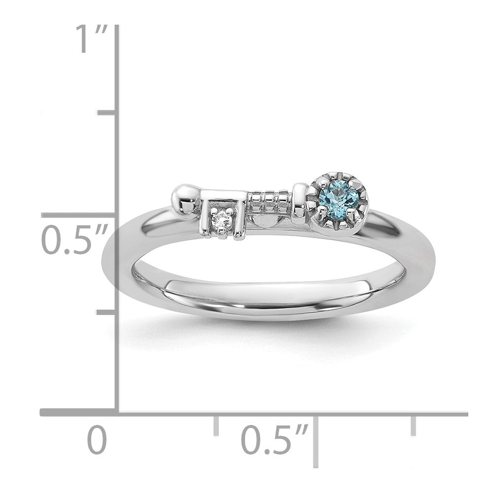 Buy Stylish Rhodium-Plated Sterling Silver Key Ring with Blue & White Topaz