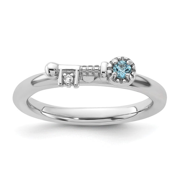 Rhodium-Plated Sterling Silver Key Ring with Topaz Accents