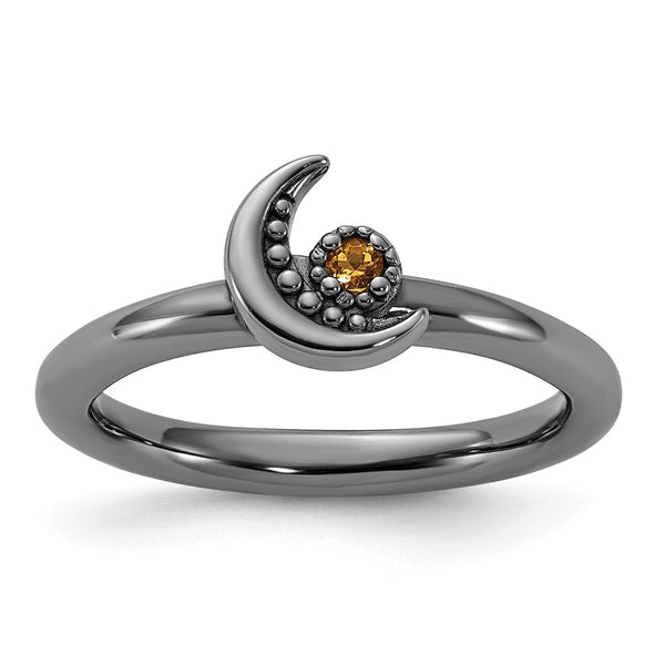 Sterling Silver Stackable Moon Ring, Citrine Accent