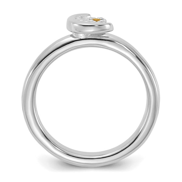 Rhodium-Plated Citrine Moon Ring - Sterling Silver, Stackable Expressions