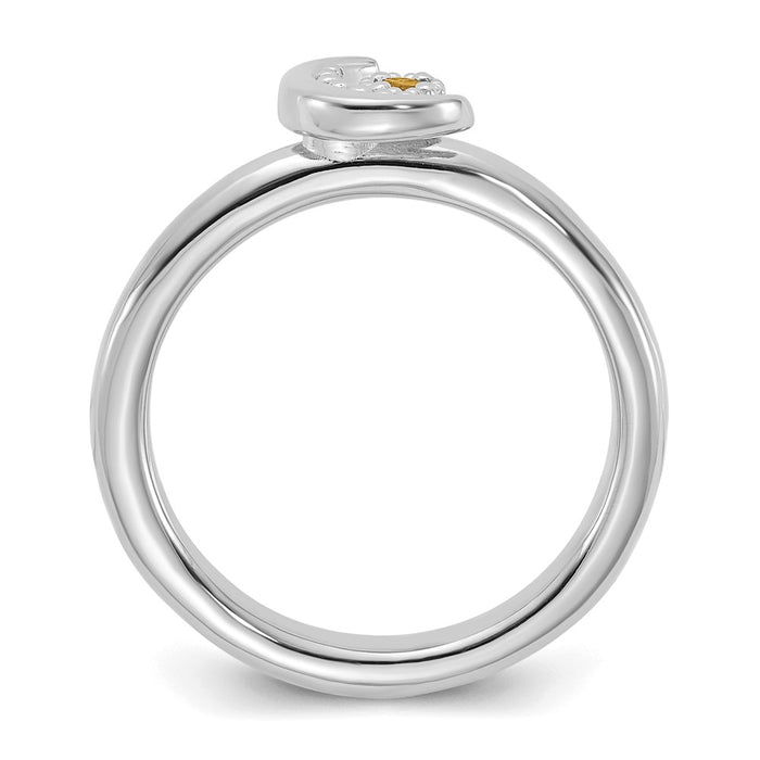 High-Quality Rhodium-Plated Citrine Moon Ring - Stylish Sterling Silver Design-2
