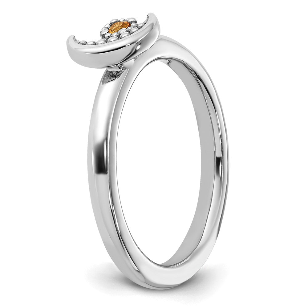 Exclusive Rhodium-Plated Citrine Moon Ring - Stylish Sterling Silver Stackable Expressions