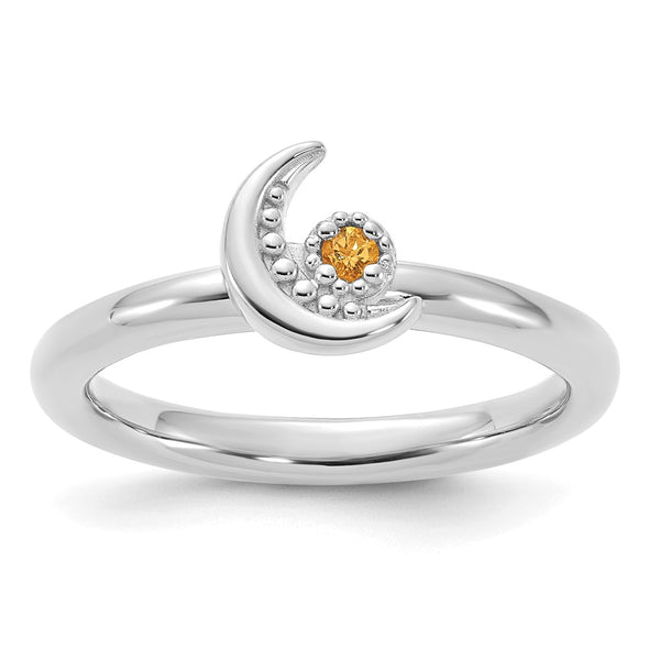 Rhodium-Plated Citrine Moon Ring - Sterling Silver, Stackable Expressions