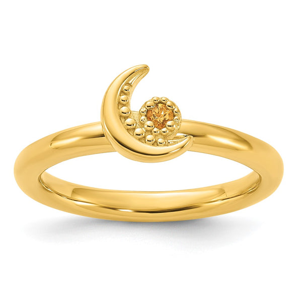 Gold-Plated Citrine Moon Ring in Sterling Silver