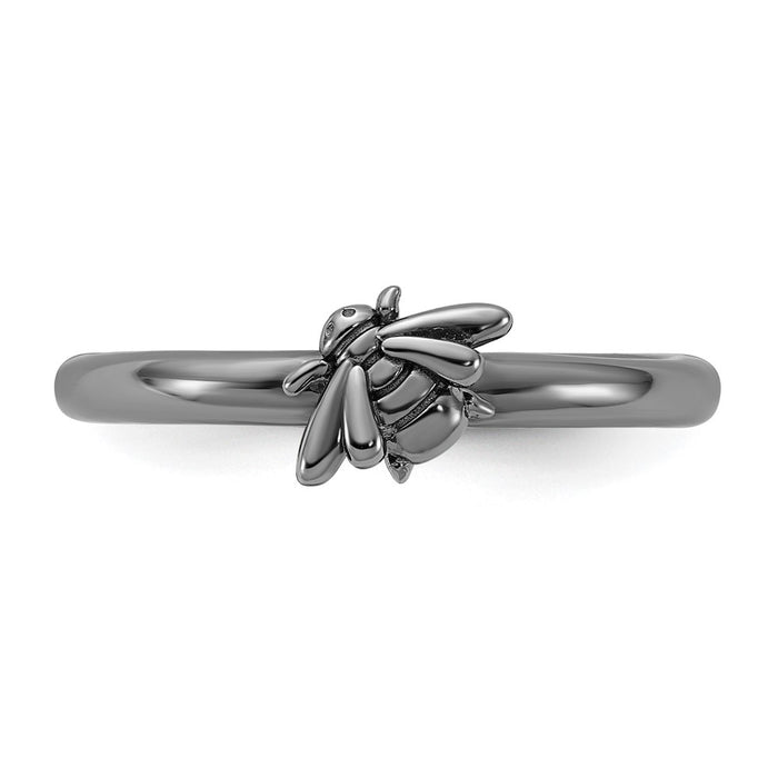 Shop Stylish Sterling Silver Stackable Bee Ring with Black Rhodium Finish-4