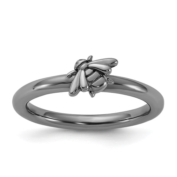 Sterling Silver Stackable Bee Ring - Black Rhodium, .85mm