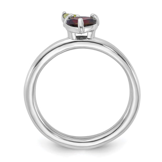 Buy Stylish Sterling Silver Stackable Ring with Garnet & Peridot - 14K Value