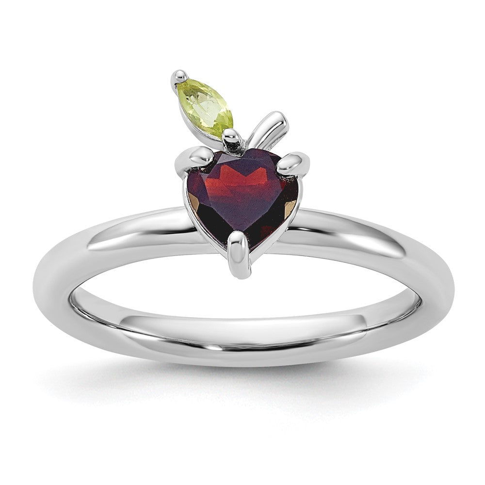 Buy Stylish Sterling Silver Stackable Ring with Garnet & Peridot - 14K Value