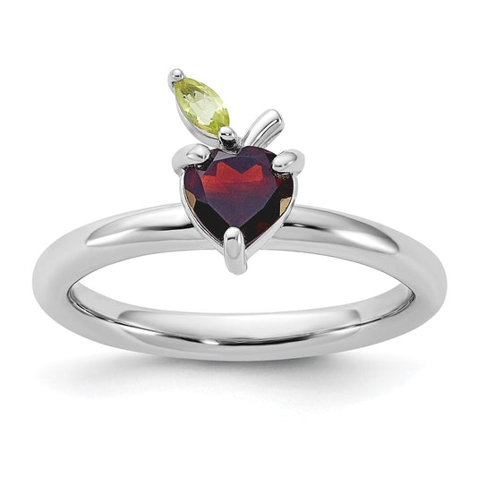 Buy Stylish Sterling Silver Stackable Ring with Garnet & Peridot - 14K Value