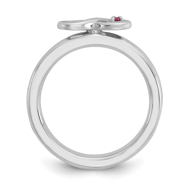 Sterling Silver Stackable Infinity Ring with Created Ruby Accents