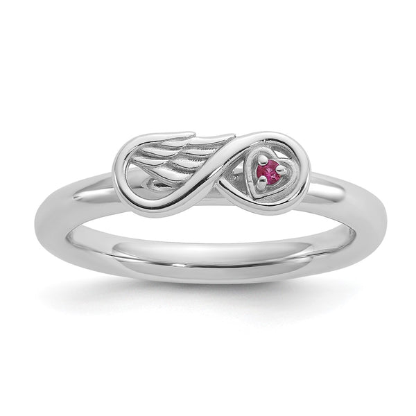 Sterling Silver Stackable Infinity Ring with Created Ruby Accents