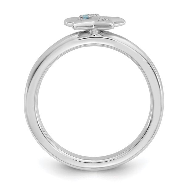 Sterling Silver Stackable Star Ring - .85mm, Rhodium-Plated, Blue White Topaz